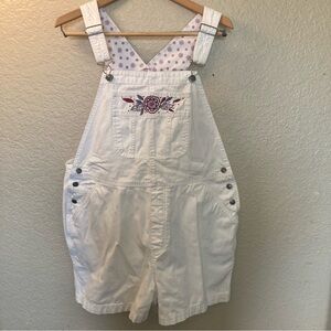 Cherokee Classic Casual White Overalls Pink Accents Girls Size Large 100% Cotton